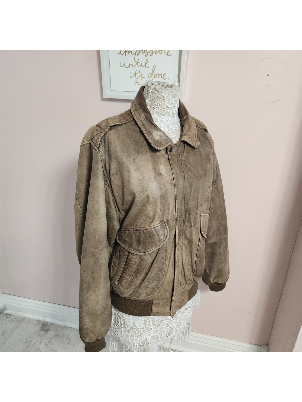 Vintage Hunt Club Men’s Brown Leather Bomber Jacket 44R Equestrian